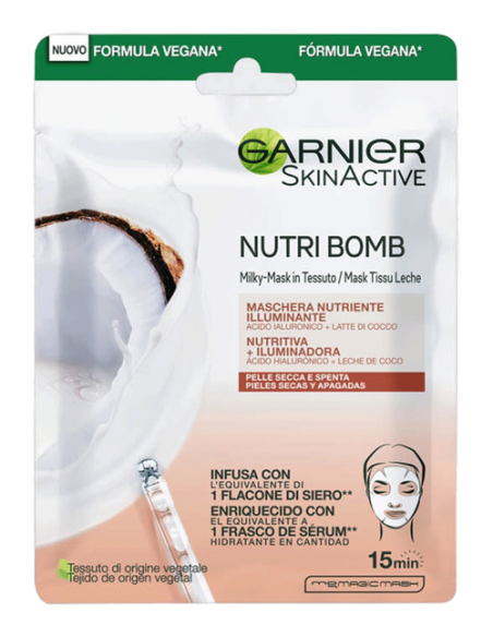 Maschera in Tessuto Latte di Cocco e Acido Ialuronico Nutriente Illuminante per Pelli Secche e Molto Secche