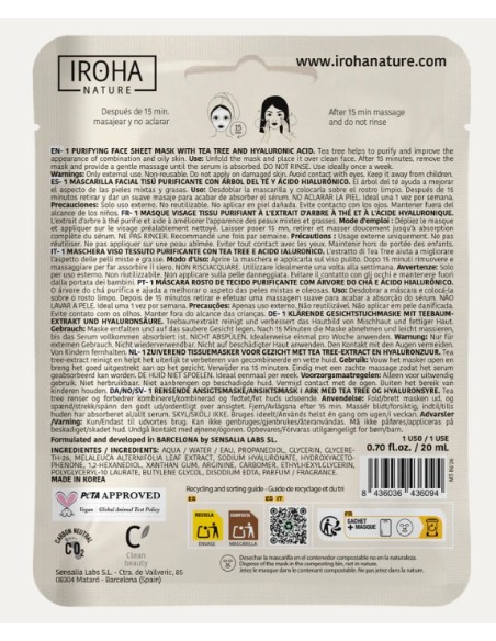 Iroha Nature Maschera Viso in Tessuto Idratante Avocado