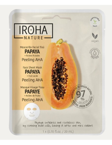 Iroha Nature Maschera Viso in Tessuto Viso AHA Peeling con Papaya