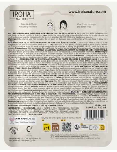 Iroha Nature Maschera Viso in Tessuto Illuminante Al Frutto Del Drago