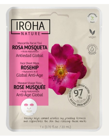 Iroha Nature Maschera Viso in Tessuto Anti-età Globale Con Rosa Canina
