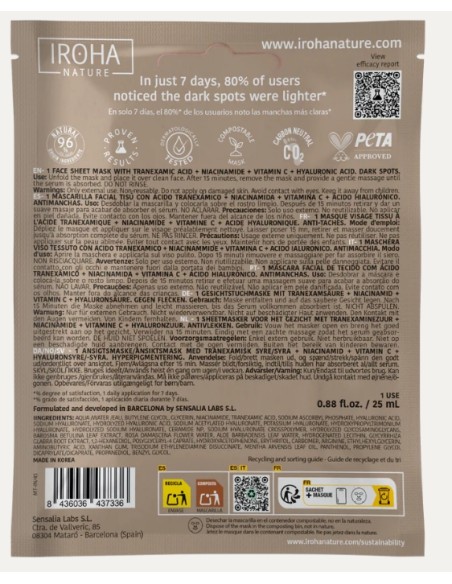 Iroha Nature Maschera Viso in Tessuto Con Macchie Scure Con Acido Tranexaminico