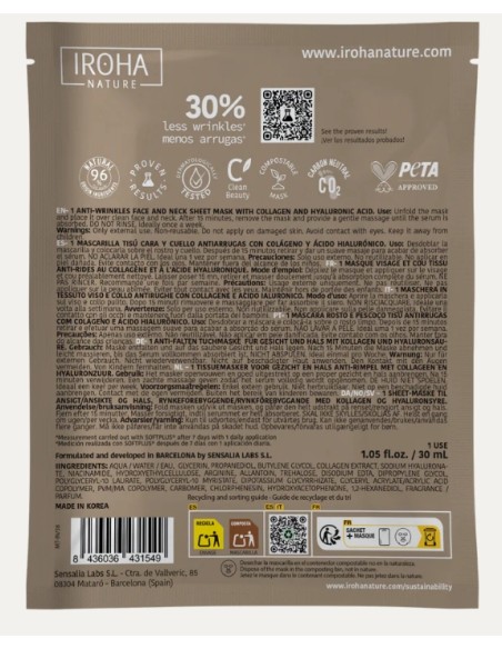 Iroha Nature Maschera Viso in Tessuto Antirughe Con Collagene