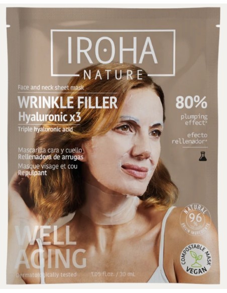 Iroha Nature Maschera Viso in Tessuto Wrinkle Filler Face Con Triplo Acido Ialuronico