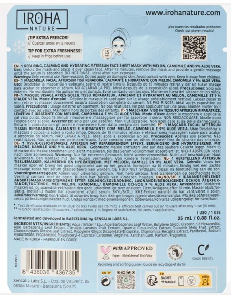 Iroha Nature Maschera Viso in Tessuto Aftersun Riparatrice