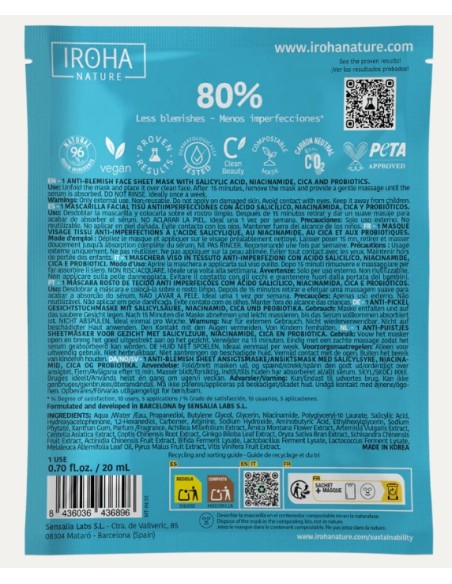 Iroha Nature Maschera Viso in Tessuto Anti-imperfezioni Con Acido Salicilico